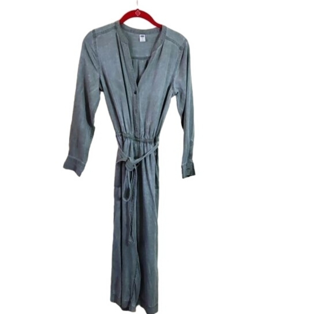 Old Navy Tencel Olive Green Acid Wash Coveralls Jumpsuit Size XS